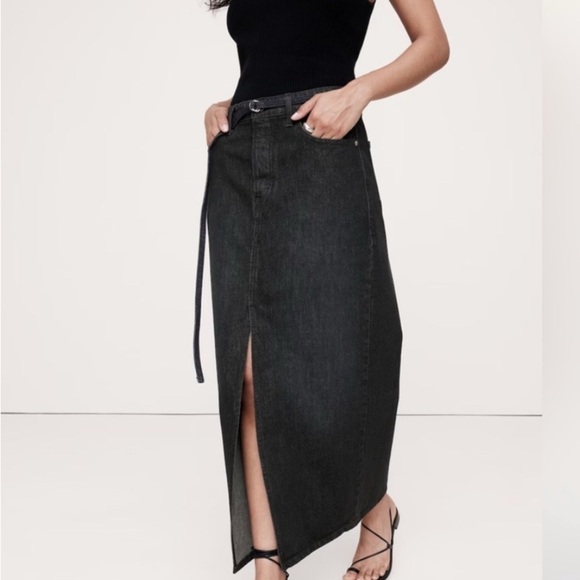 Banana Republic women’s Black Denim western costal cowgirl Maxi Skirt - Picture 2 of 8